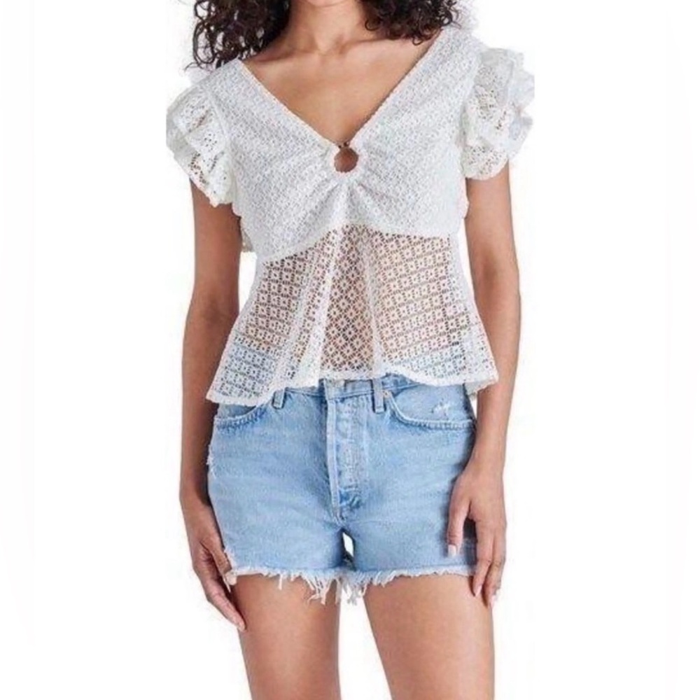 Steve Madden "Key to My Heart" white lace women's top S